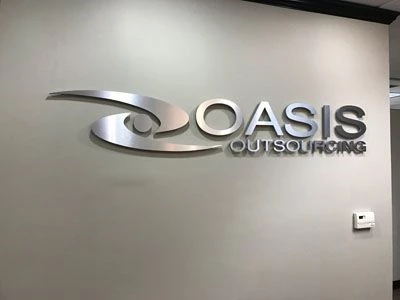 Acrylic letters with brushed metal laminate